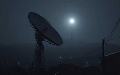 A satellite dish under a dark sky