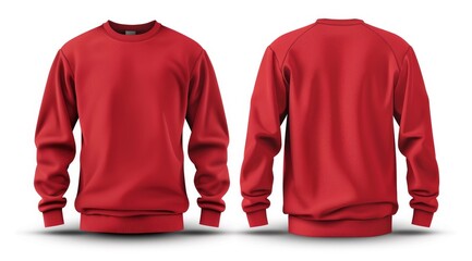Set of Red Sweatshirts, Front and Back View of Red Sweatshirt Isolated on White Background, Casual Cotton Pullover Sweatshirt Mockup, Editable Graphic Design Template