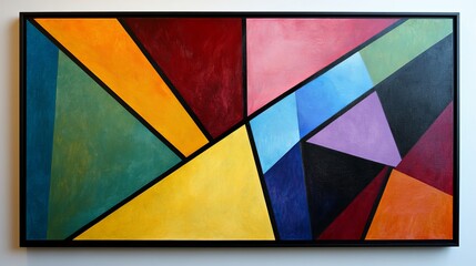 Fototapeta premium Geometric oil painting combining clean abstract lines and vibrant colors for wall art. 