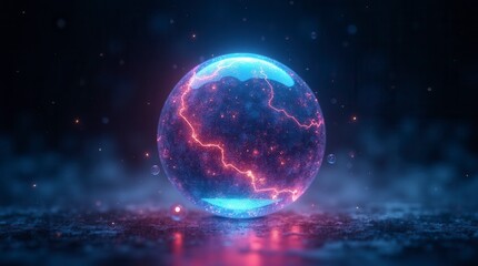 Obraz premium Futuristic Abstract Neon Energy Ball With Glowing Magical Waves On Dark Background