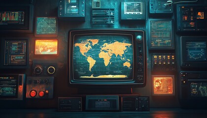 A vintage retro TV displaying a world map