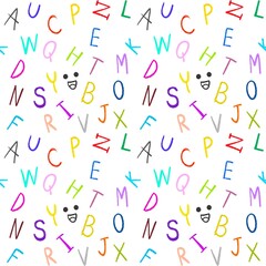 Seamless pattern Kids background english subject school  theme hand drawing colorful crayon brush art.