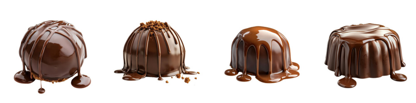A cartoon-style chocolate praline with a smiling face, isolated on a white background. collection set png.