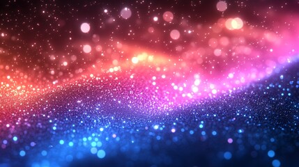 Obraz premium Glittering cosmic wave, abstract background, red, blue, pink particles, design element