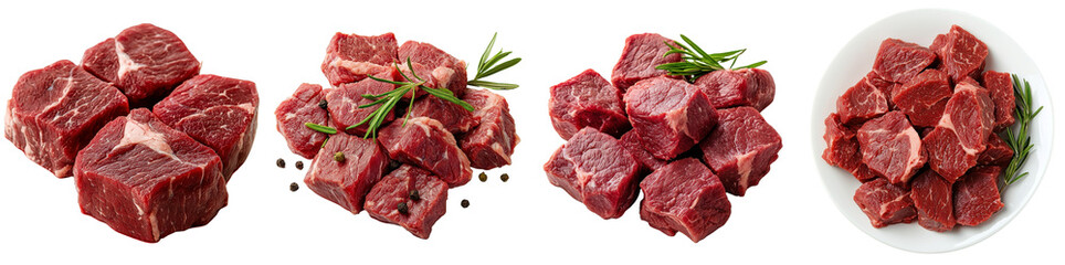 Flat style illustration of raw beef meat with visible texture, isolated on a white background. collection set png.