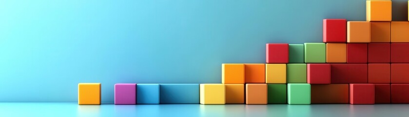 A vibrant arrangement of colorful blocks against a blue background, creating a playful and dynamic visual effect.