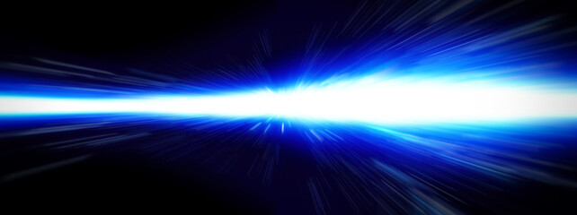 黒い背景に光り輝く青い光の線の3dイラスト