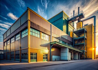 Minimalist Industrial Factory Landscape: Clean Lines & Geometric Shapes