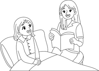 reading book together before sleep printable outline coloring for kid