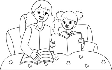reading book together before sleep printable outline coloring for kid