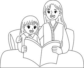 reading book together before sleep printable outline coloring for kid