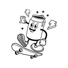 Vector illustration Retro Soda can mascot. Cute character in trendy retro 60s 70s cartoon style.