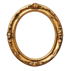 Antique gold frame oval isolated on transparent background