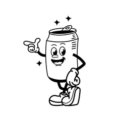 Vector illustration Retro Soda can mascot. Cute character in trendy retro 60s 70s cartoon style.