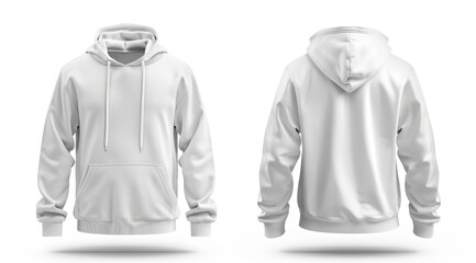 "Set of White Hoodies, Front and Back View Hoodie, Lightweight Cotton Pullover, Casual Hoodie Template, Graphic Design Mockup, Editable Hoodie for Men and Women, Isolated Template