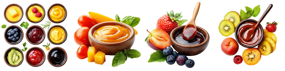 Spreading sauce on fruit and vegetable, isolated on a white background. collection set png.