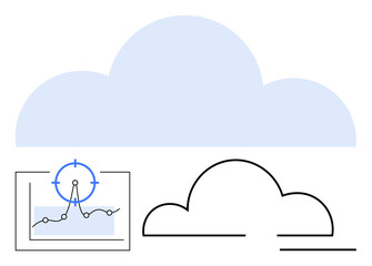 Large cloud shape with a data graph and focus icon, symbolizing analytics, cloud computing, and technology. Ideal for innovation, automation, efficiency, futuristic concepts, networking data