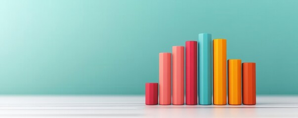 Obraz premium A colorful bar graph on a minimalist background, representing data visualization and growth.