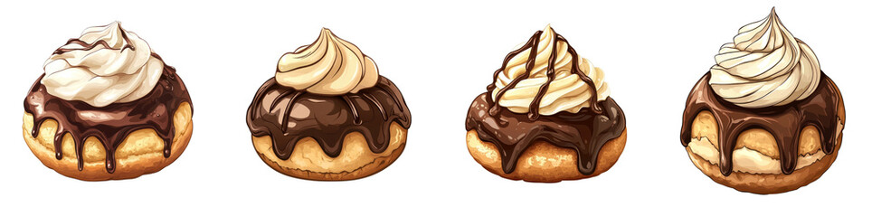 Cartoon-style Profiterole, isolated on a white background. collection set png.