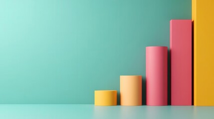 A colorful bar graph displays growth on a turquoise background, symbolizing progress and success in data representation.