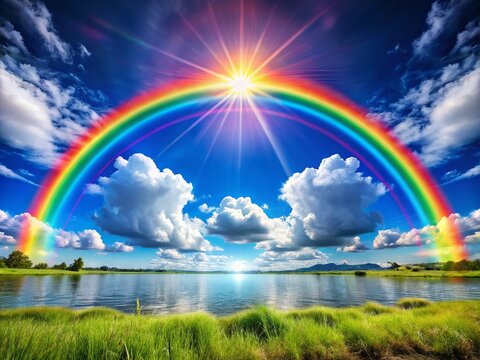 Multiple Rainbows Arching Across Clear Sky - Vibrant Colorful Nature Scene