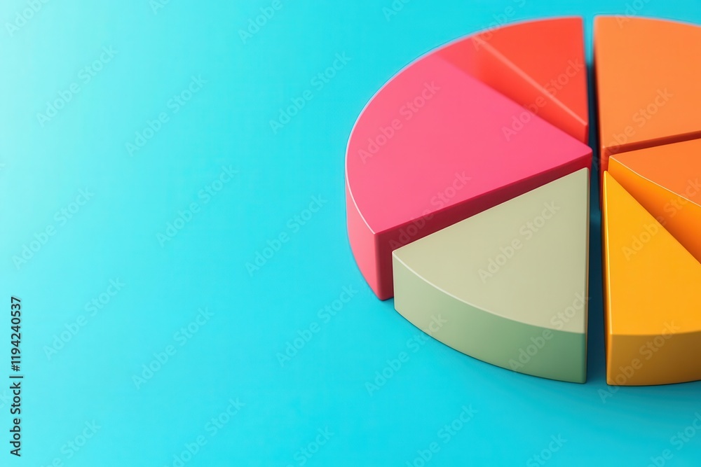 Poster a colorful pie chart on a turquoise background, showcasing segmented data representation with vibran