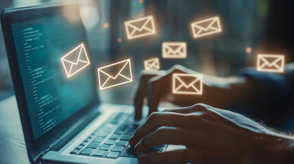 Digital communication through email on a laptop