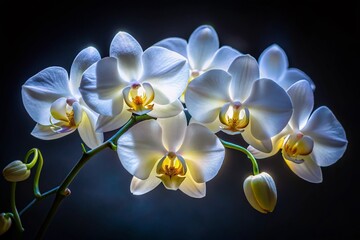 Fototapeta premium Night Bloom: Elegant White Orchids in Dark Background