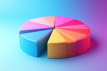 Obraz premium A colorful pie chart with multiple segments, set against a gradient background, representing data visualization and analysis.