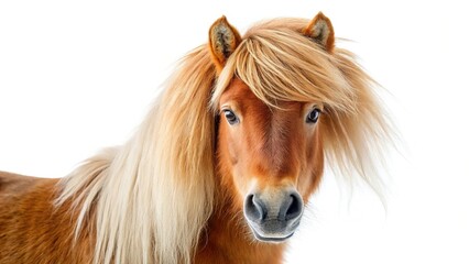Minimalist Shetland Pony Close-Up: Isolated White Background Stock Photo