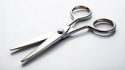 Obraz premium Minimalist Silver Scissors on White Background - Stock Photo