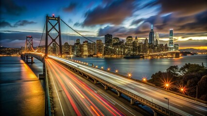 Oakland Bay Bridge Night Lights Long Exposure San Francisco