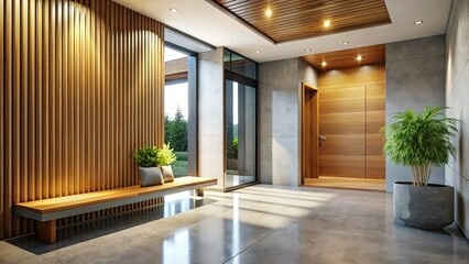 Obraz premium Modern Minimalist Entryway with Warm Wooden Accents - Stock Photo