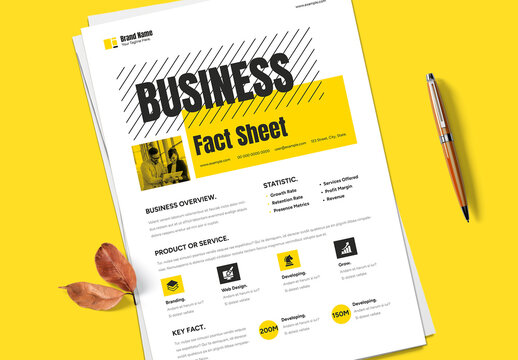 Bright Contrasting Color Business Fact Sheet Template