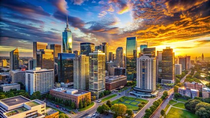 Panoramic View of a Thriving Business District, showcasing Modern Architecture and Urban Landscape