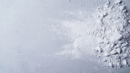 Obraz premium White Powder Spread on Grey Surface with Crumbled Texture Ideal for Backgrounds and Food Photography or Creative Projects and Artistic Presentations