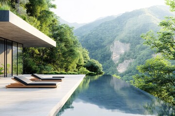 Modern Mountaintop Villa Infinity Pool Tranquil Getaway Luxurious Escape