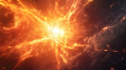 Naklejka premium Fiery Cosmic Explosion A Galactic Inferno