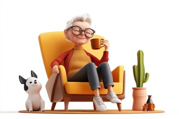 Cheerful Elderly Woman Enjoying a Drink in Cozy Setting