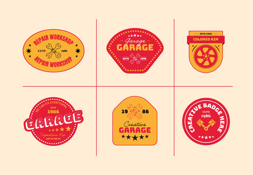 Retro Badge Set For Garage And Workshop