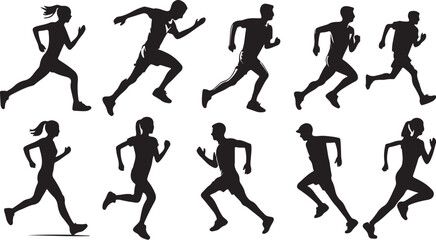  Running People Silhouettes Vector Set with White Background