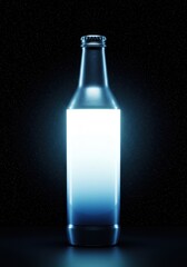 Futuristic glowing bottle: illuminated beverage with neon light effect set against starry background