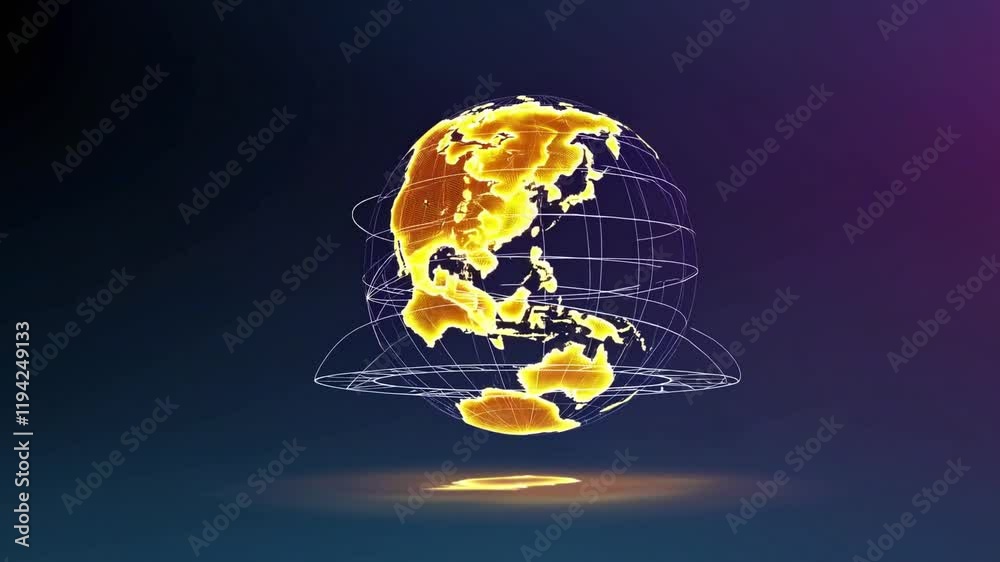 Wall mural digital concept of a rotating globe with geometric lines and bright colors representing global conne