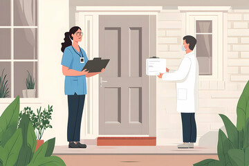 Nurse receives package at home delivery.