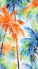 Coconut tree branches summer vegetation rainforest.