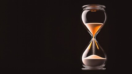 Burnout recovery focus concept. Hourglass with flowing sand against a dark background.