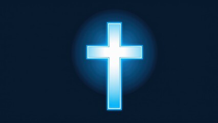 Fototapeta premium Glowing blue cross on dark background: symbol of faith and light