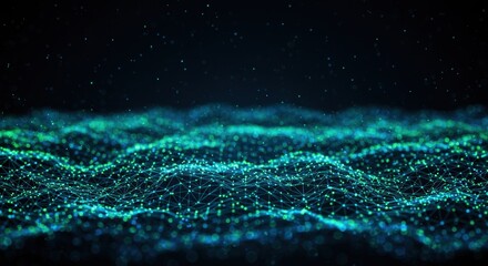 Oceanic digital landscape of neon blue network and data connectivity