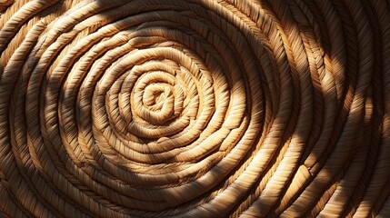 Fototapeta premium A woven basket texture with shadows casting intricate patterns