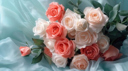 Obraz premium A bouquet of roses with a handwritten love letter for Valentine's Day.